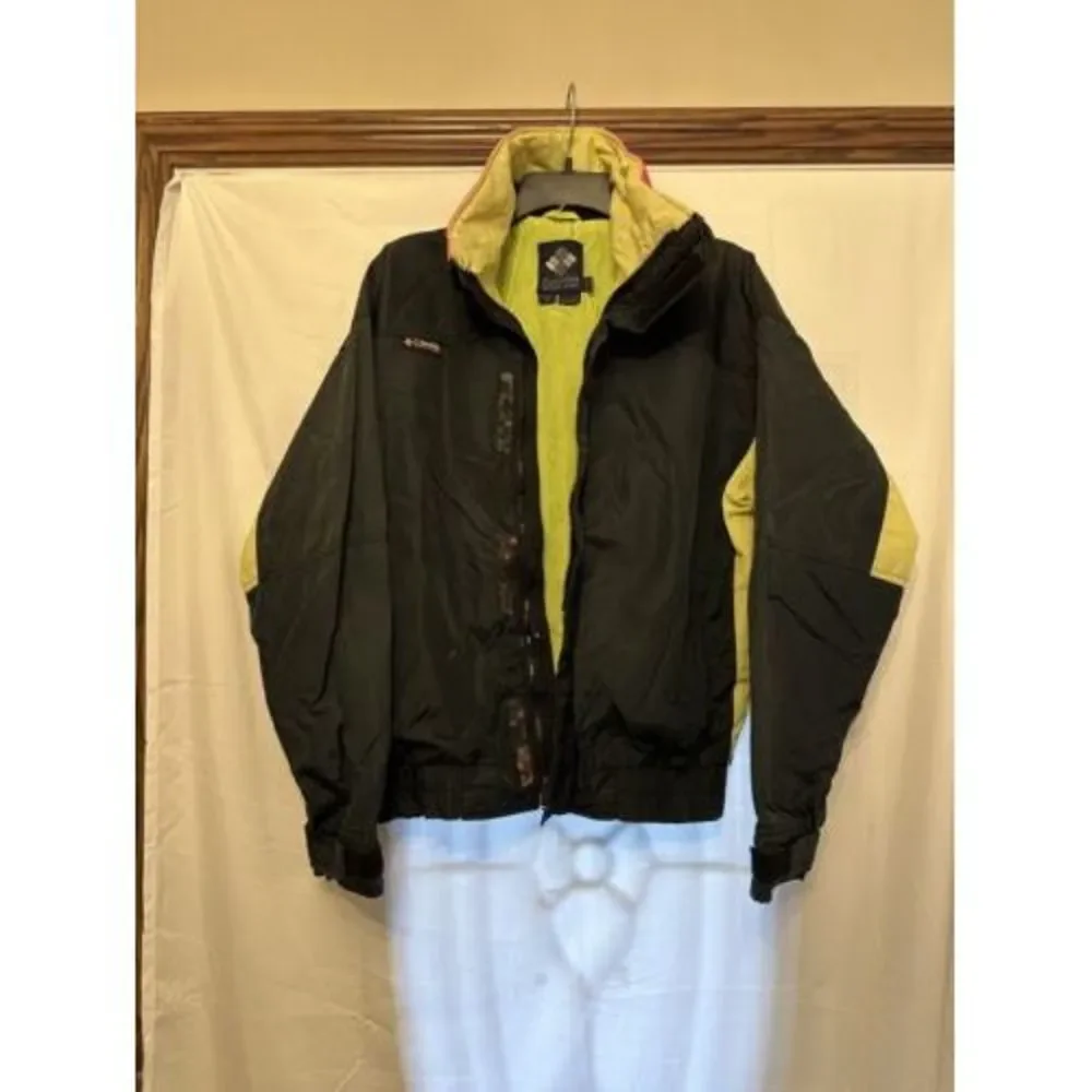 Vintage 80s Columbia Bugaboo Black Neon Windbreaker Jacket Radial Sleeve Mens Sm